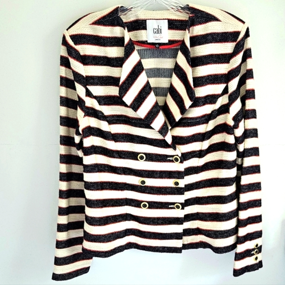 Cabi Navy Stripe Red Trim Nautical Blazer 5094